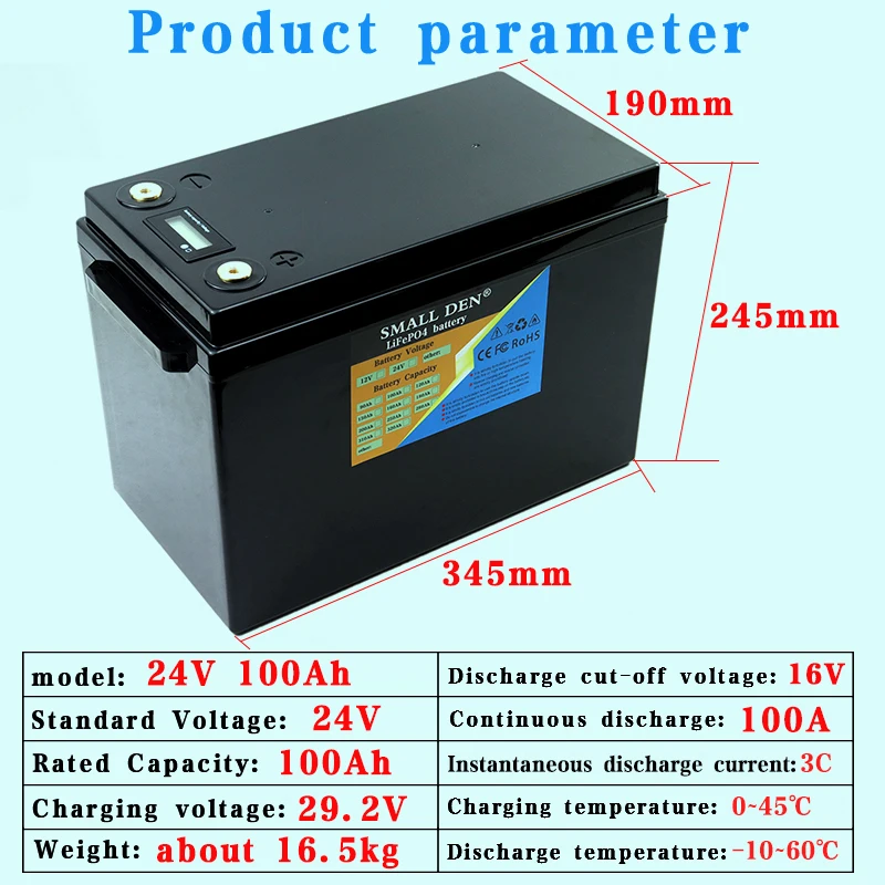 24V 100Ah/12V 100Ah LiFePO4 battery pack with built-in BMS suitable for 12.8V energy storage in automobiles, ships, and homes