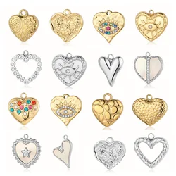 Fashion Heart Shell Mirror Polished 316 Stainless Steel DIY Charm Star Evil Eye Rhinestone Jewelry Necklace Pendant