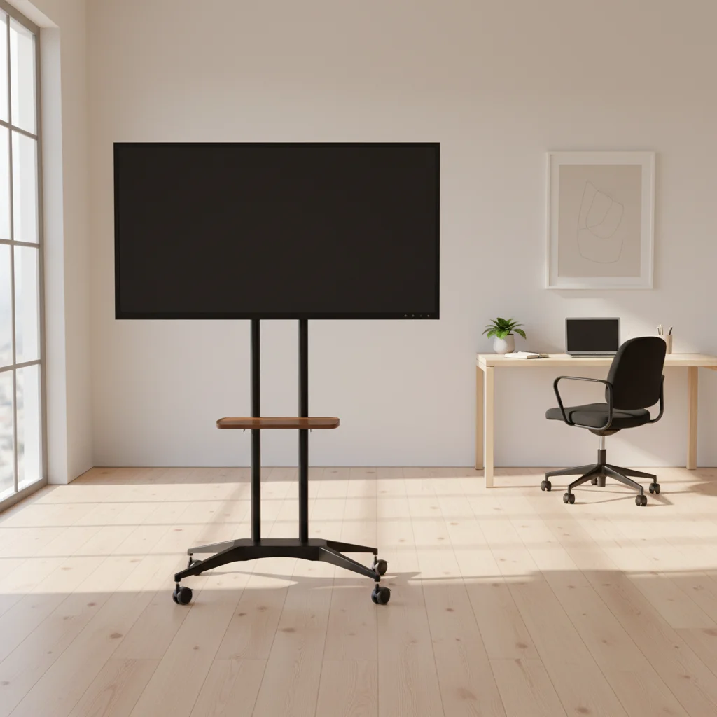 Adjustable Height TV Mount Stand with Wheels Mobile LCD Screen Floor Cart Height Adjustable DVD Shelf for TV & DVD Storage