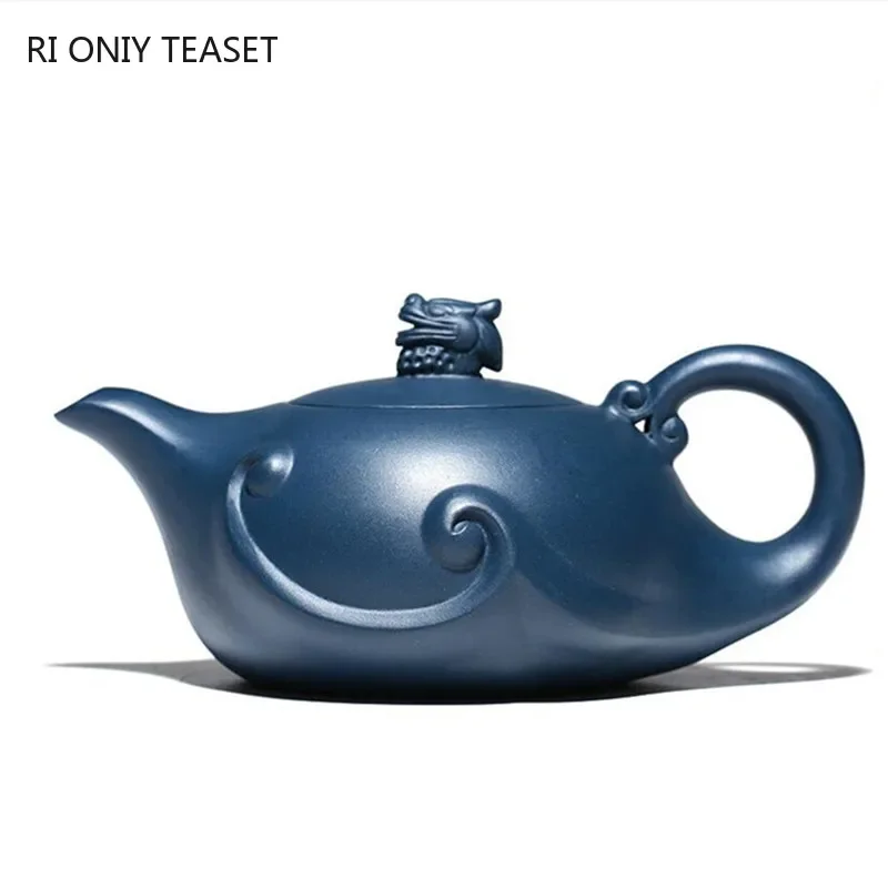 

410ml Chinese Yixing Purple Clay Teapots Boutique Tea Pot Handmade Raw Ore Azure Mud Kettle Customized Zisha Tea Set Drinkware