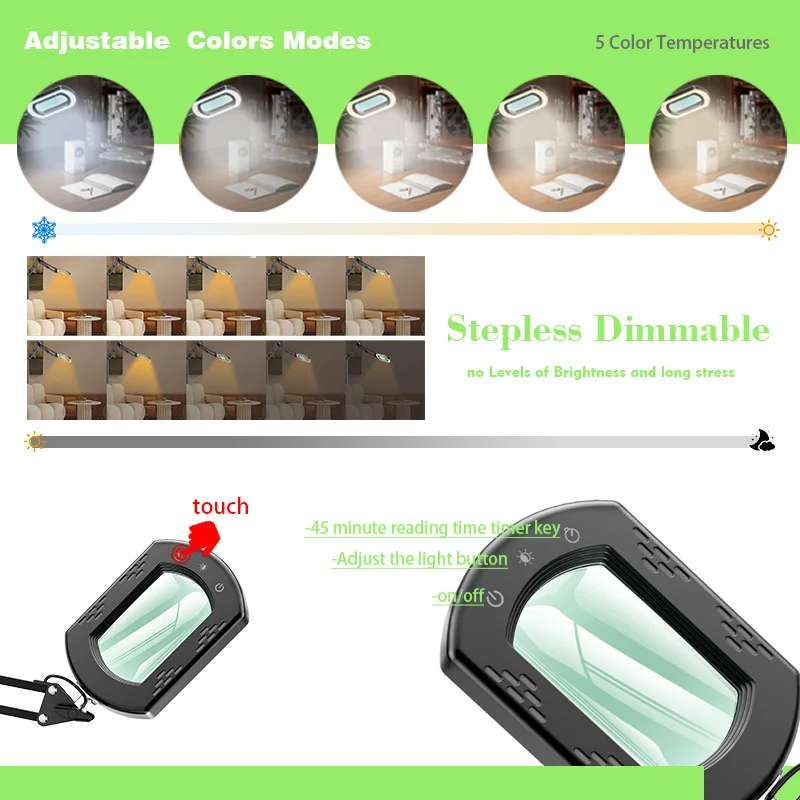 Multifunctional Square Folding Floor Magnifying Glass Light Dimming Color Matching Maintenance Light