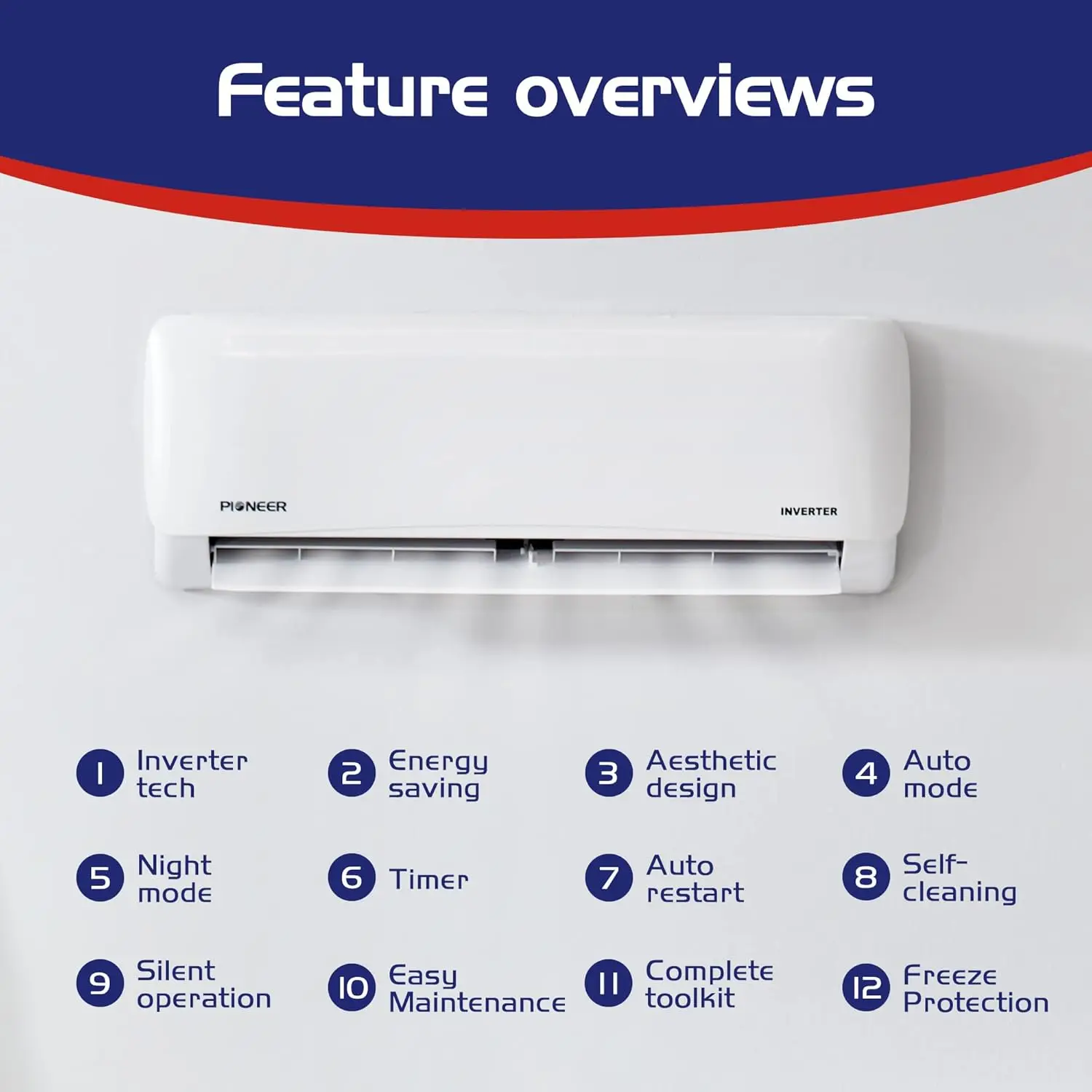 Air Conditioner  Wall Mount Ductless Inverter+ Mini Split Heat Pump, 24000 BTU-208/230V