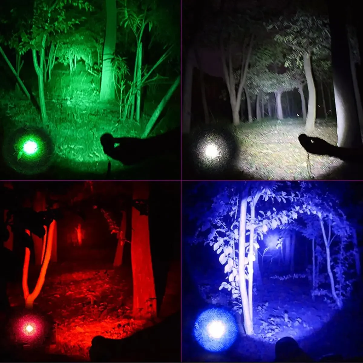 Multifunctional LED Flashlight White Red Blue Green Blue Light 4 Colors in 1 LED Flashlights 4 Modes Zoomable Rechargeable Torch