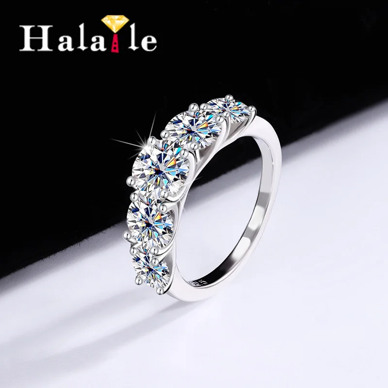 

Halaile D Color Moissanite S925 Sterling Silver Row Ring with GRA Trendy Fine Jewelry Women's Classic Wedding Bridal Luxury Gift