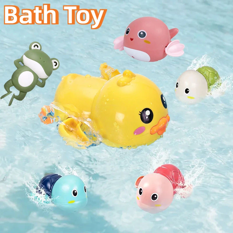 Baby Bath Toys Children Water Play Small Yellow Duck Swimming Baby Kids Play Wind Up Toys Water Duckling Small Turtle Boys Girls