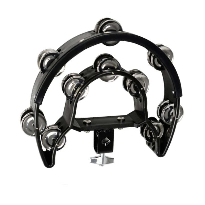 Mountable Tambourine Double Row Tambourine Half Moon Plastic Base Hi-hat Tambourine with Steel for Party