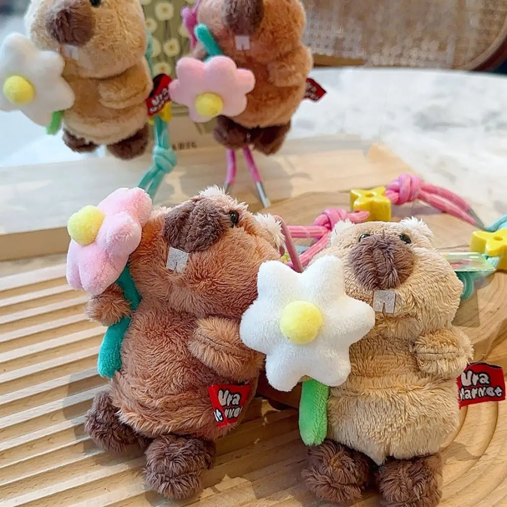 Halten Sie Blumensimulation Murmeltier gefüllte Schlüsselanhänger Fluffy Collection Murmeltier-Blumenstrauß Plüschanhänger hängende Ornamente