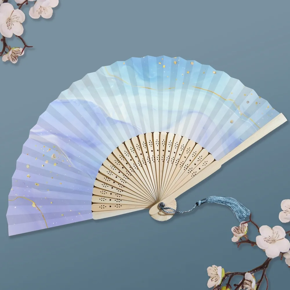 New Gilded Calligraphy Folding Fan Can Be Inscribed Rice Paper Fan Paper Fan Bamboo Handle Multi-color DIY Blank Fan Gift