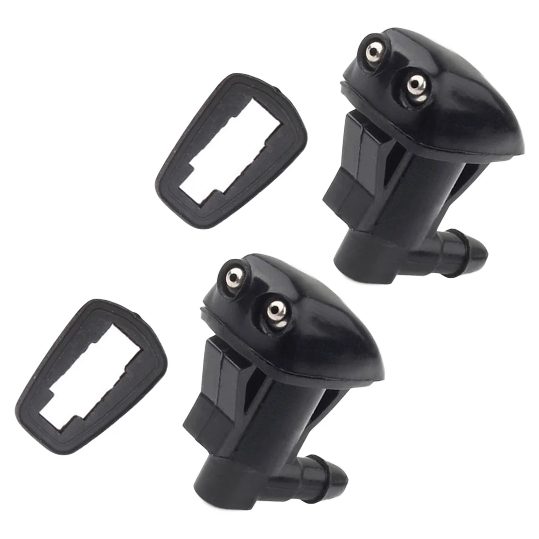 Car Universal 2pcs Dual Holes Car Front Left and Right Windshield Wiper Washer Water Spray Nozzle Jet Black