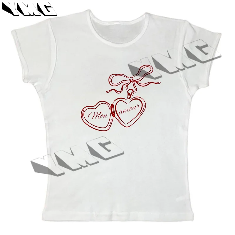 

Y2k crop top cute heart print short sleeved summer Harajuku pattern baby T-shirt aesthetic retro top Gothic EMO girl punk