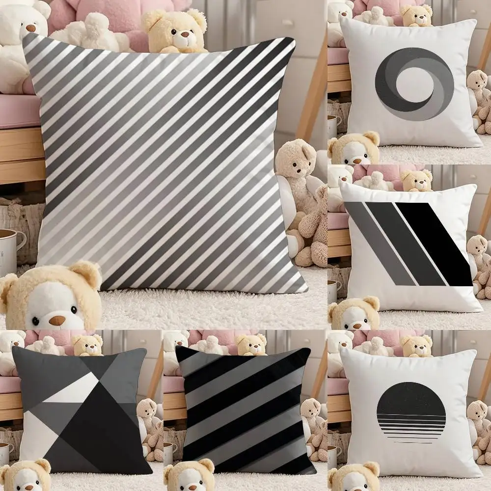 

Anime Black And White Gray Geometric Pillow Case Comfort Sofa Bed Silky Elegant Invisible Zipper Custom Decorative Cushion Cover