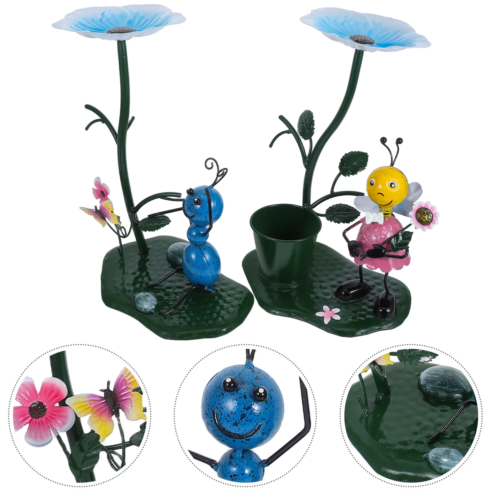 

2Pcs Mini Bird Feeder Colorful Metal Sculpture Outdoor Garden Lawn Yard Art Sculpture Ornament Decor for Balcony Wild Feeding