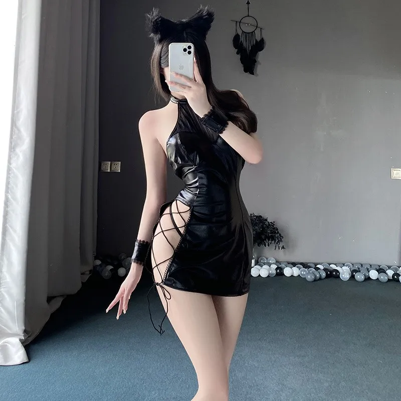 Babydolls ملابس داخلية مثيرة وسترة جلدية ضيقة مع صدر صغير وملابس داخلية كبيرة SM للنساء مثيرة ومثيرة