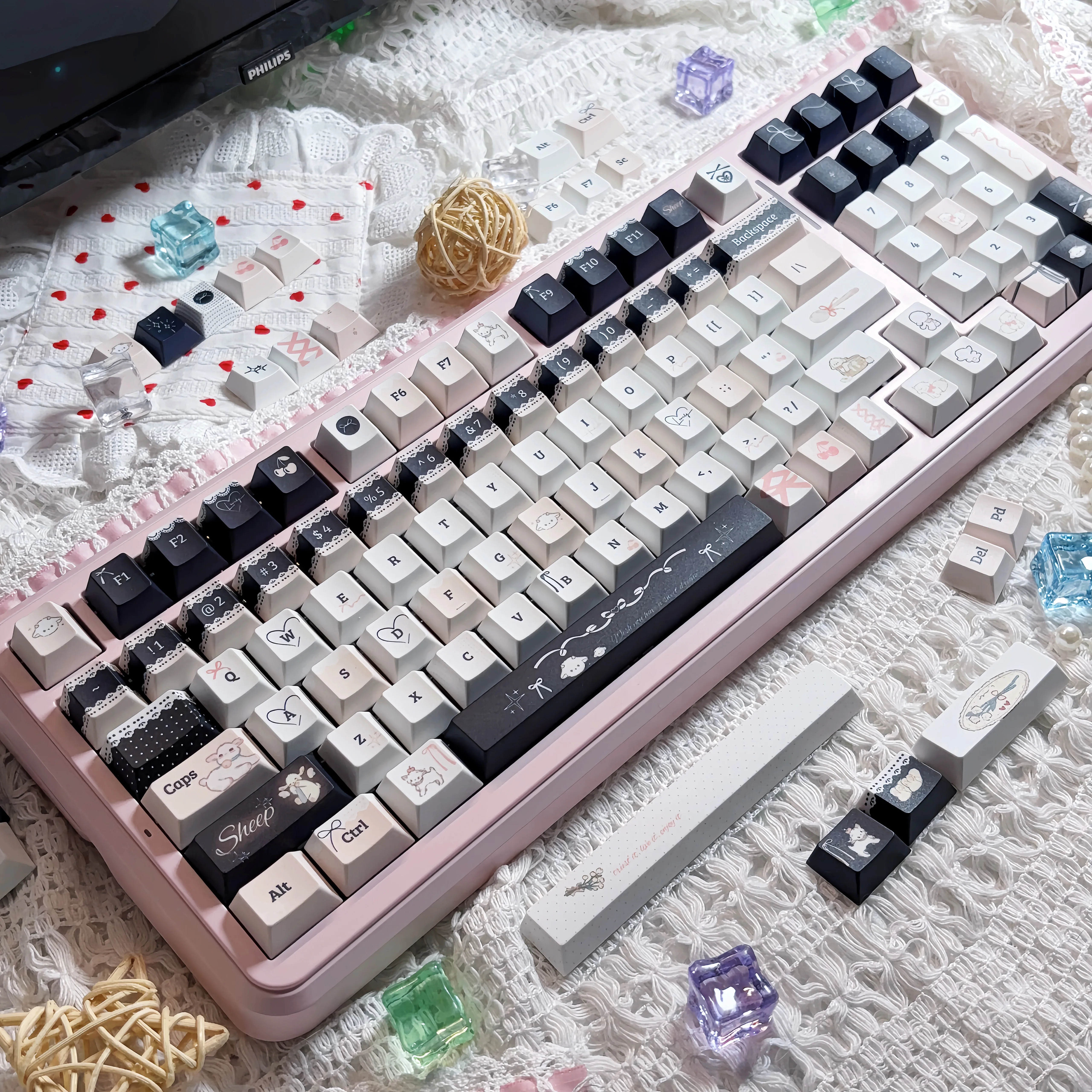 مجموعة أغطية مفاتيح من الدانتيل على شكل الأغنام PBT Cherry Profile أغطية مفاتيح أصلية مصنوعة يدويًا لملحقات لوحة المفاتيح الميكانيكية هدية DIY #5