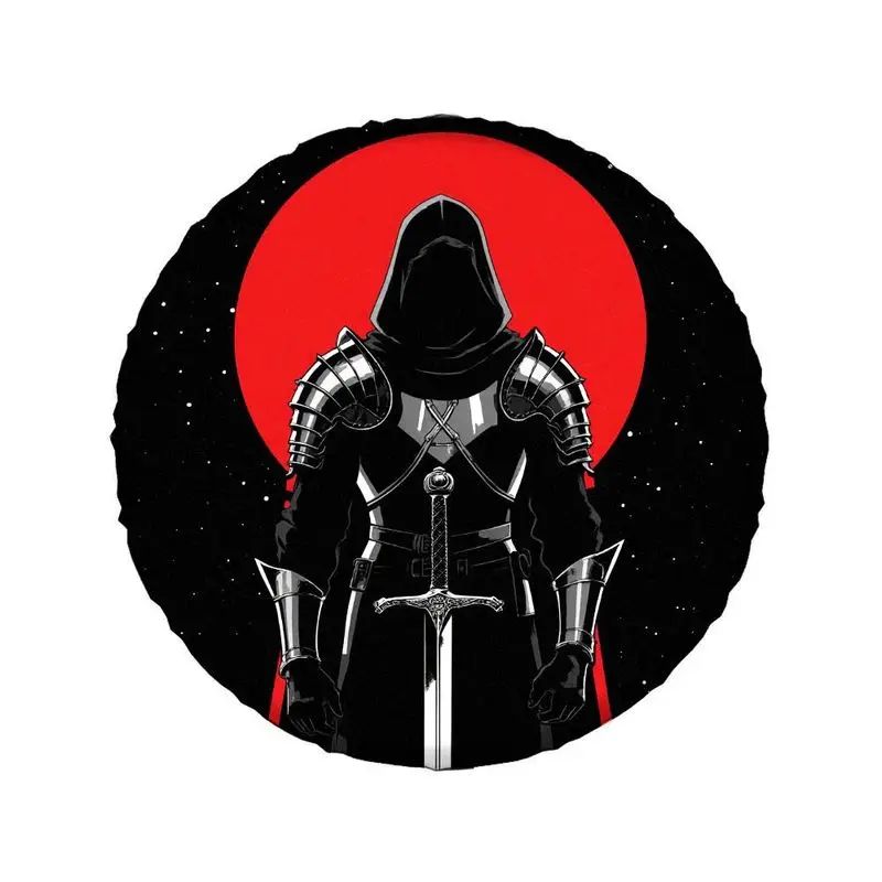 Fit Heavy-Duty All-Weather Medieval Knight Design Tire Cover With Knight Helmet & Sword Logo - Black & Red Polyester Wheel For T