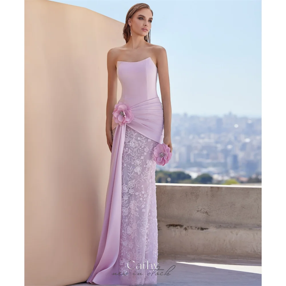 

Cathy Индивидуальные розовые платья для выпускного вечера с цветочной вышивкой и 3D цветами с рюшами, платья de noiva без рукавов, расшитые бисером, торжественное вечернее платье