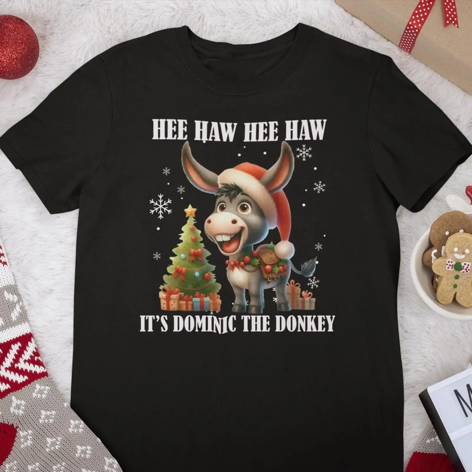 Dominic the Donkey Italian Christmas T Shirt Ugly vintage Washed Stretched Top For Everyday Wear Stylish fashion streetwear