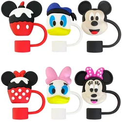 6pcs Disney Mickey Mouse Minnie Reusable Straw Toppers for Stanley Cups Cartoon Donald Duck Dustproof 10mm Tip Covers