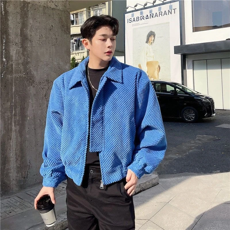 Autumn and Winter Klein Blue Jacket Gentleman Korean Version Graininess Short Style Online Celebrity Loose Silhouette Advanced