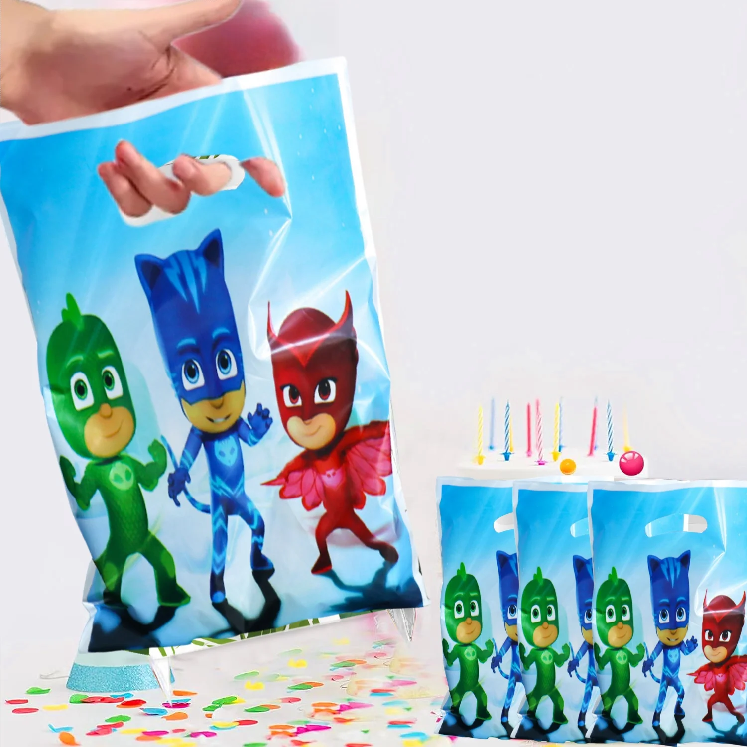 PJ Masks Gift Bags for Kids, Decoração de Aniversário, Connor Goody Biscuit Package, Amaya Candy Bag, Baby Shower, Party Supplies