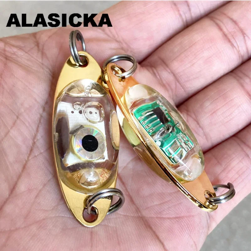 ALASICKA LED Fishing 5cm 10g Deep Drop Fishing Lights LED Spoons Underwater Flasher Diamond Lights Trolling Lures Halibut Rig