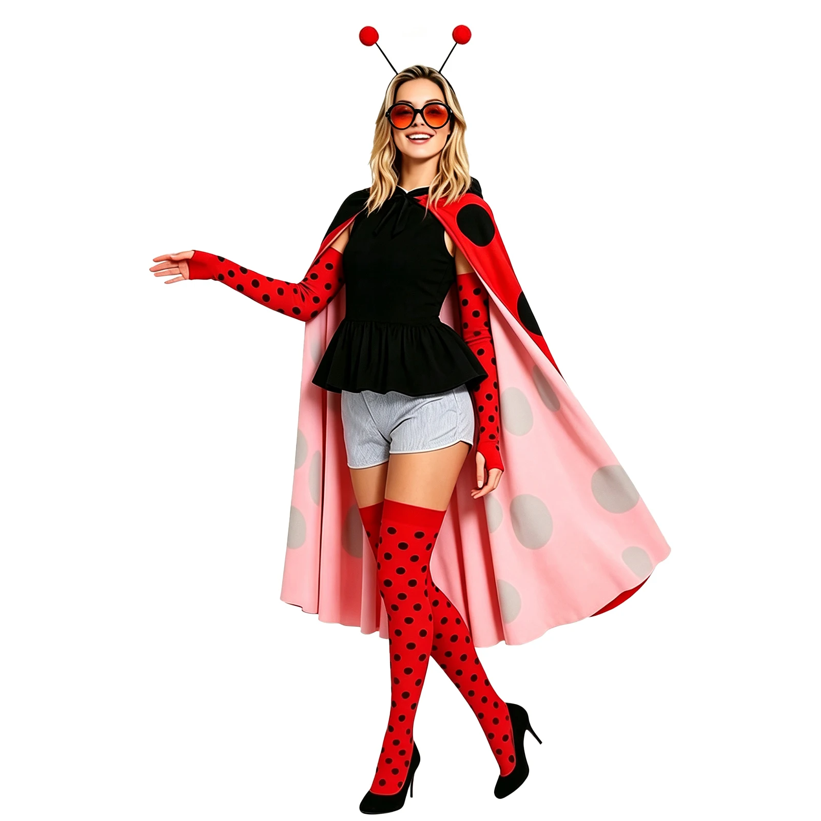 Faux Beetle Style Costume Set Adjustable Cloak Headband with Sunglasses Gloves And Stockings for Halloween Cosplay Party 2
