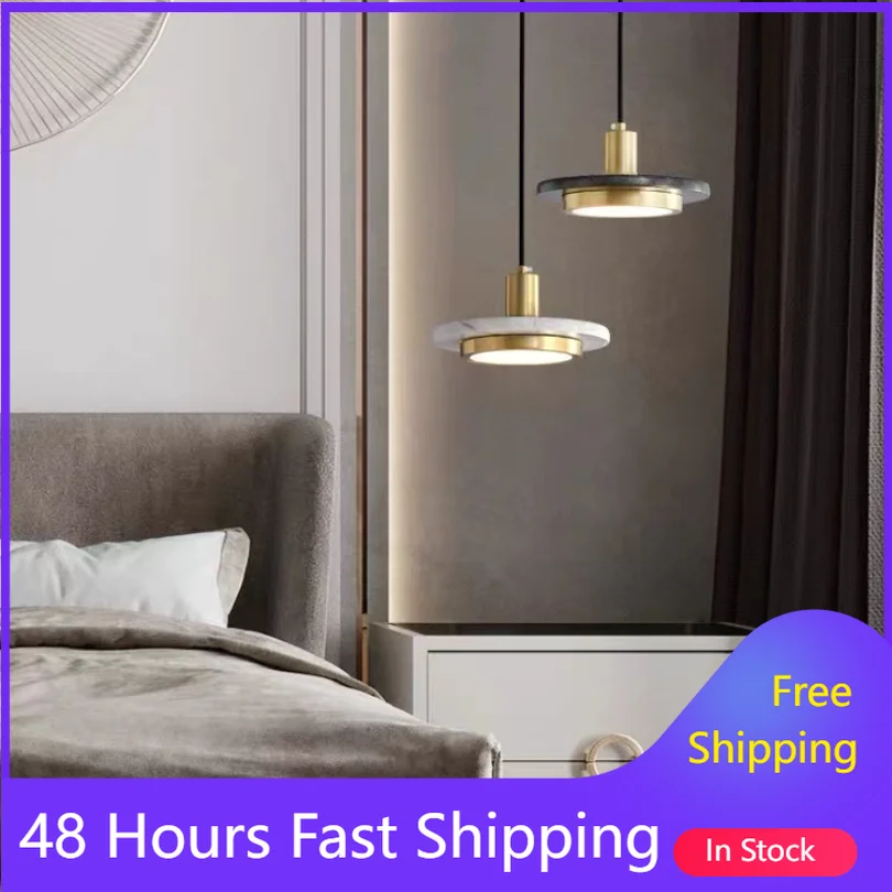 Modern Led Marble Pendant Light Bedroom Bedside Kitchen Stone Round Hanging Lamp Ceiling Chandeliers Home Decoration Restaurant