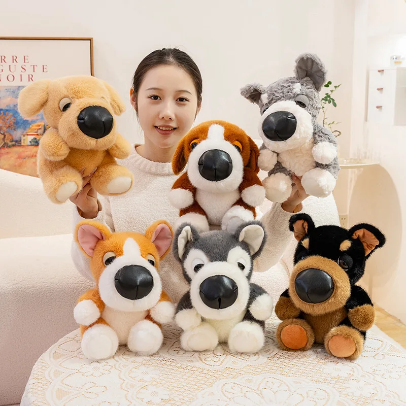 15/25cm adorável peludo pelúcia corgi cão brinquedo de pelúcia recheado cabeça grande realista rottweiler golden retriever husky animal boneca