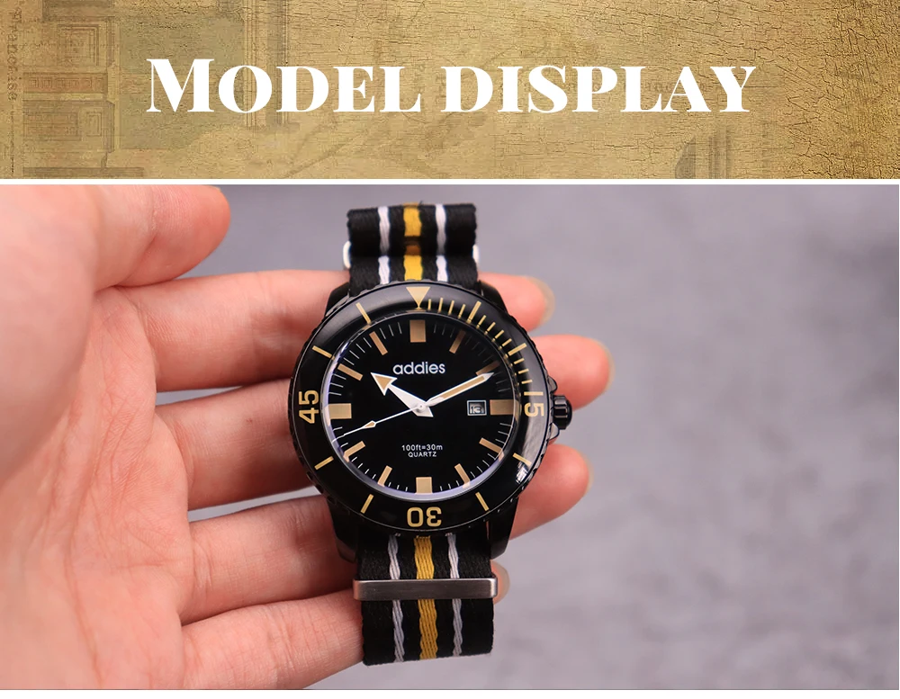 ADDIES 44mm Herren-Quarzuhr BGW9 Super Leuchtend 50m Wasserdicht Datumsfunktion Nylonarmband Casual Outdoor Herrenuhr – Detail 16