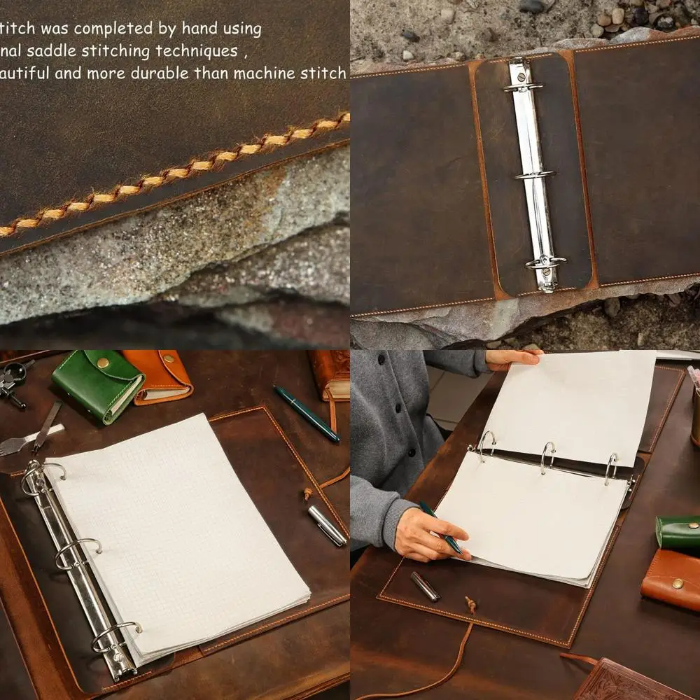 

Vintage Leather 3-Ring Binder, 2 Portfolio Organizer with Hard Cover for Letter-Sized Documents and Notepad