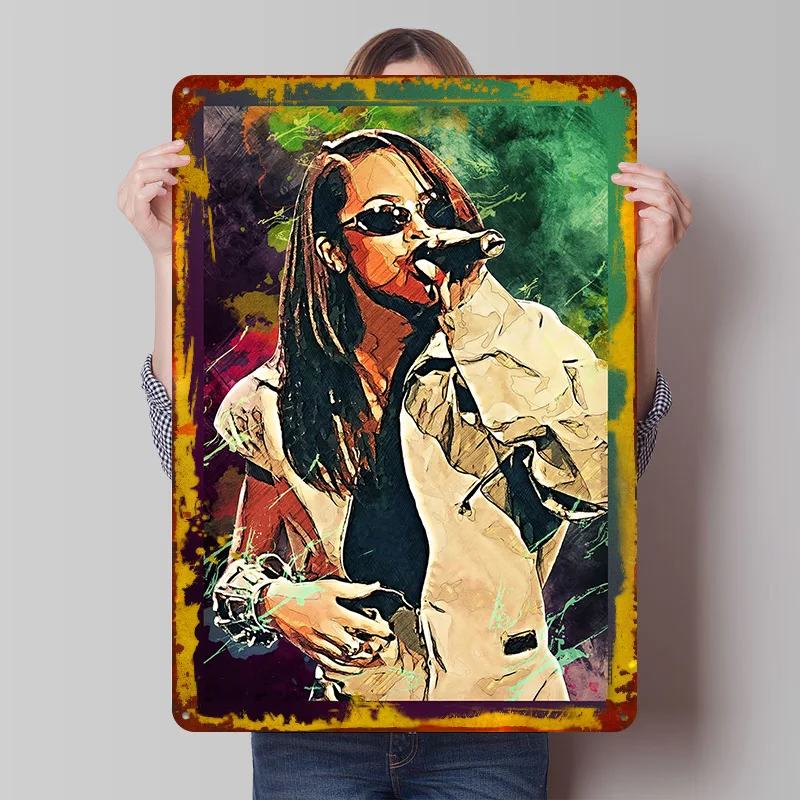 Aaliyah Printed Poster Customized Retro Wall Art Vintage Metal Tin Signs for Home Coffee Bar Accessories Room Ornaments Man Cave