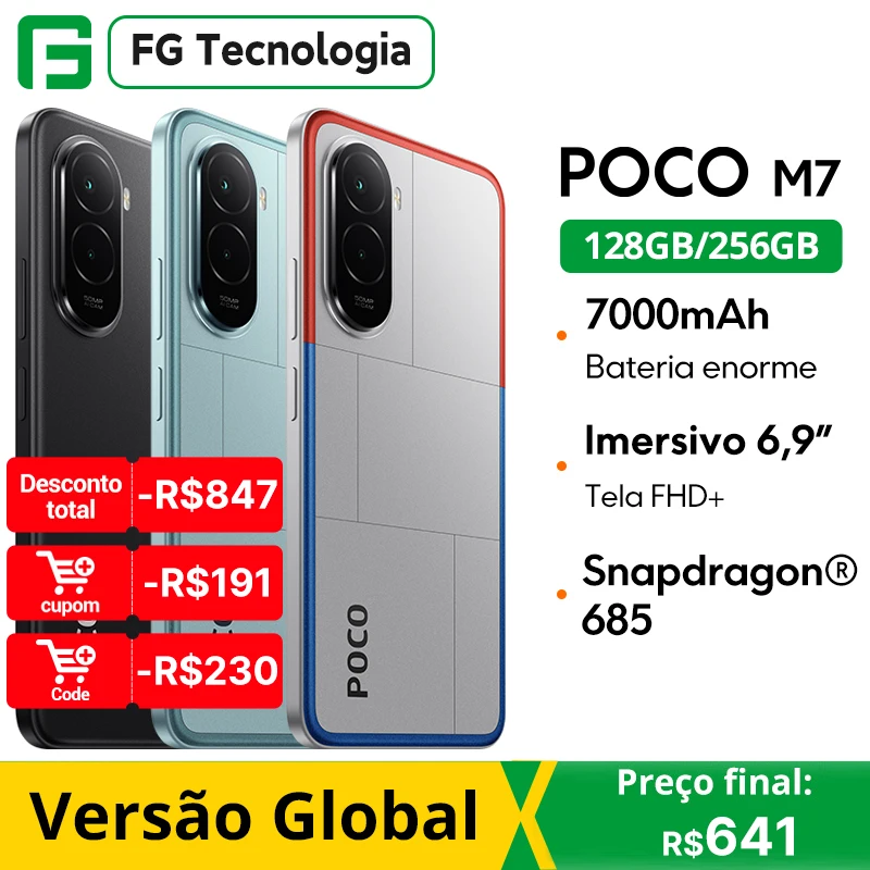الإصدار العالمي POCO M7 الهاتف الذكي Snapdragon 685 IP64 7000mAh بطارية غامرة 6.9 "FHD + عرض NFC 33W شحن