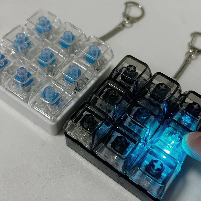 New DIY Keyboard Fidget Keychain Keys Button Relief Stress Clicker Toy Keycap 9Keys Emit Light Finger Keyboard Cap Adult