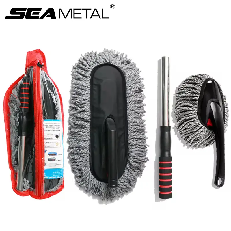 Seametal microfibra lavagem de carro mop escalável lidar com removedor de poeira kit escova de limpeza cabelo macio detalhando do carro espanador mop ferramenta lavagem