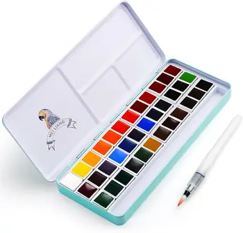MeiLiang Aquarellfarben-Set, 36/48 lebendige Farben in der Taschenbox mit Metallring und Pinsel, perfekt für Studenten, Anfänger