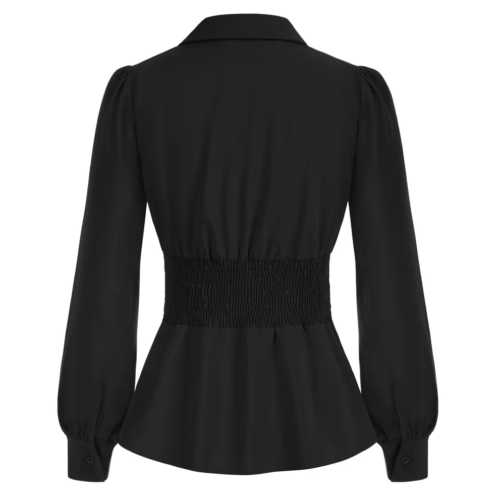 GRACE KARIN-Blusa de Peplum para mujer, camisa de trabajo con botones, Tops de manga larga linterna, cuello en V, Camisa ajustada, camisas de