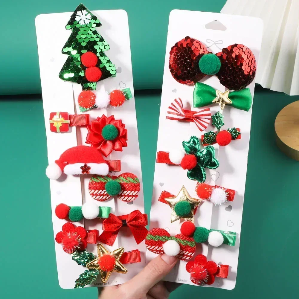 5Pcs Christmas Hairpin New Baby Christmas Tree Snowflake Hair Clips Party Headwear Festival Girls Hair Accessories Gifts