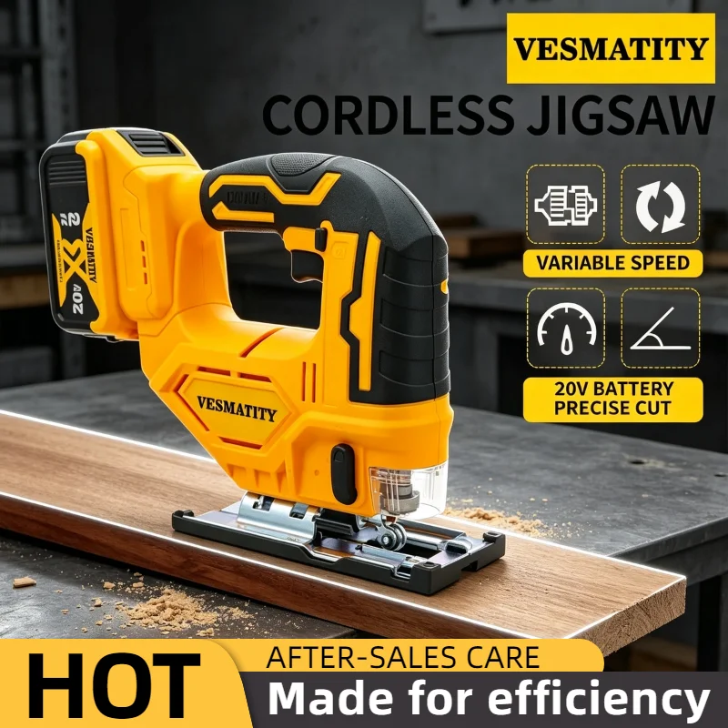 Vesmatity 2700RPM Brushless Curve Saw 20V Cordless Electric Jig Saw Portable Multifunction Adjustable Woodworking Power Tool Pro