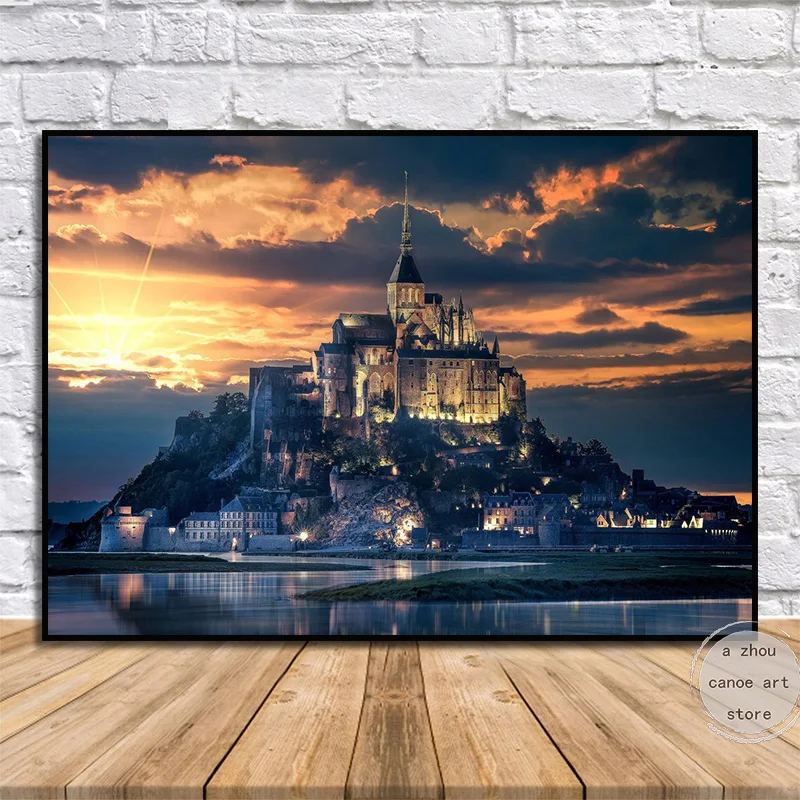 World Famous Landmarks France Spain India Travel Temple City Santorin Art Poster Canvas Painting Wall Prints Picture Home Decor