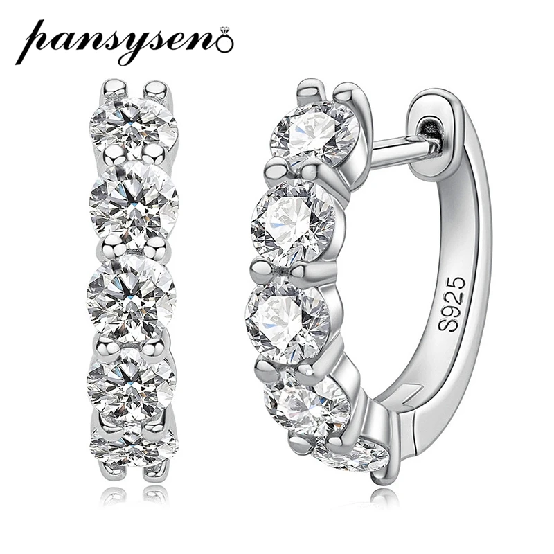 

PANSYSEN 3MM D Color Moissanite Earrings 925 Sterling Sliver Plated White Gold Hoop Earring for Women Wedding Party Fine Jewelry