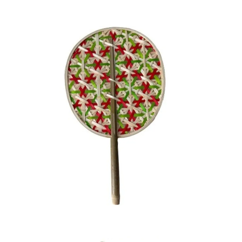Crafts Handmade Bamboo Braided Fan Ancient Colorful Weaving Fan Round Chinese Hand Cranked Fan Summer