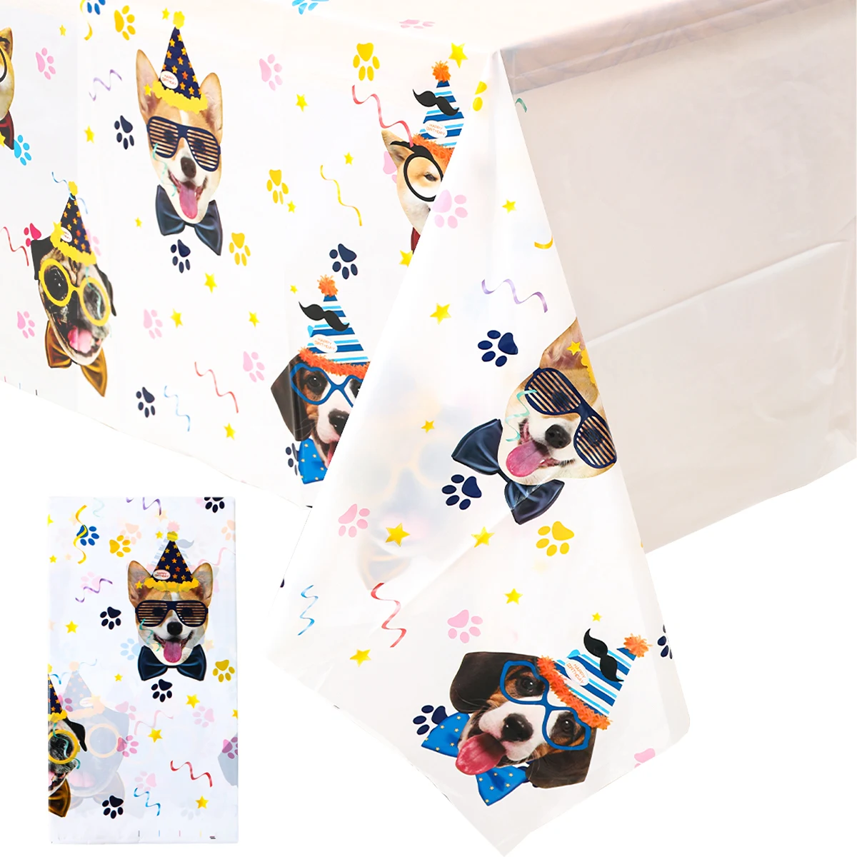 Puppy Tablecloth Happy Door Theme Birthday Party Decorations Kids Adults Kitchen Dining Table Cover Wedding Baby Shower Supplies