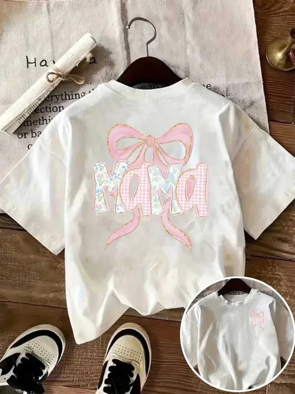 Mama Graphic Tee Mother's Day Gift Idea T-shirt Floral Gingham Letter Print Top Summer Casual Short Sleeve Fashion for Women