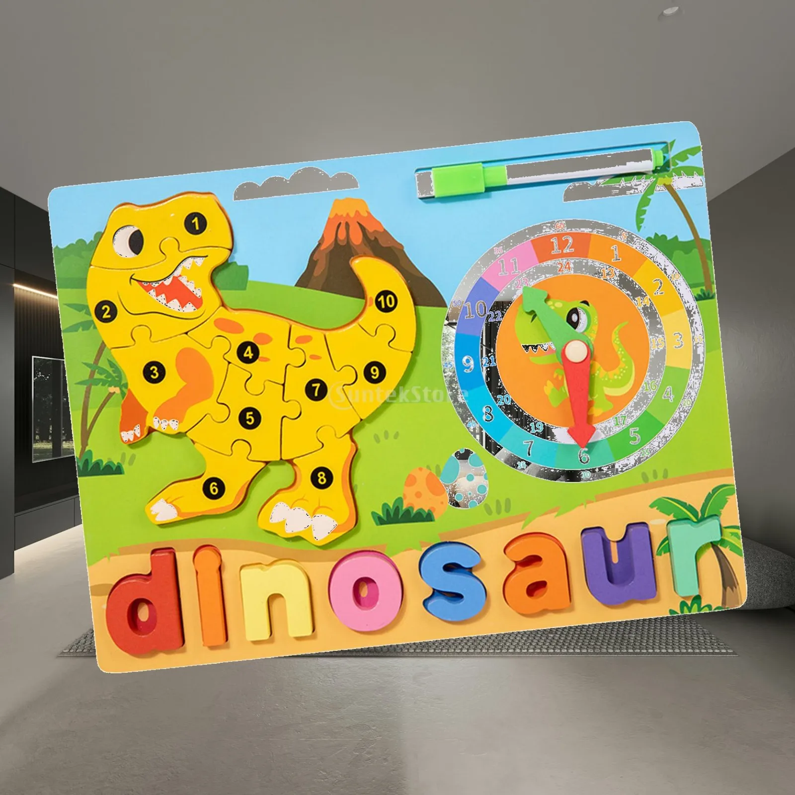 

Wooden Animal Puzzle, Alphabet Animal Puzzle with Clock Toy, Early Learning, Montessori Toy, Wooden Jigsaw Puzzle for Kids