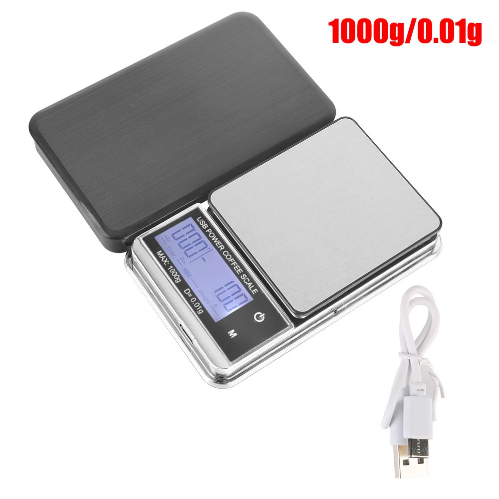 Mini Pocket Scale Electronic Scale High Precision Cyclic Rechargeable Digital Kitchen Coffee Scale 1000g/0.01g Auto Timer