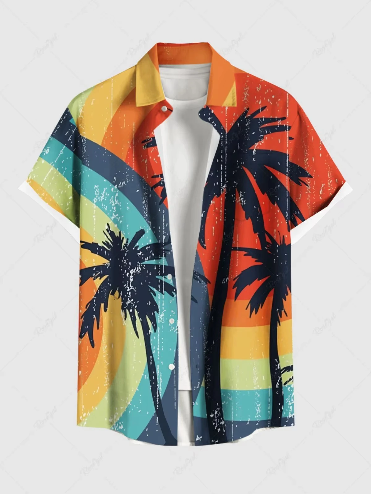 Men's Summer Clothing 3D Hawaiian-Style Shirt Loose-Fit Beach Short-Sleeve Coconut Tree Print Shirt T-Shirt Casual Top