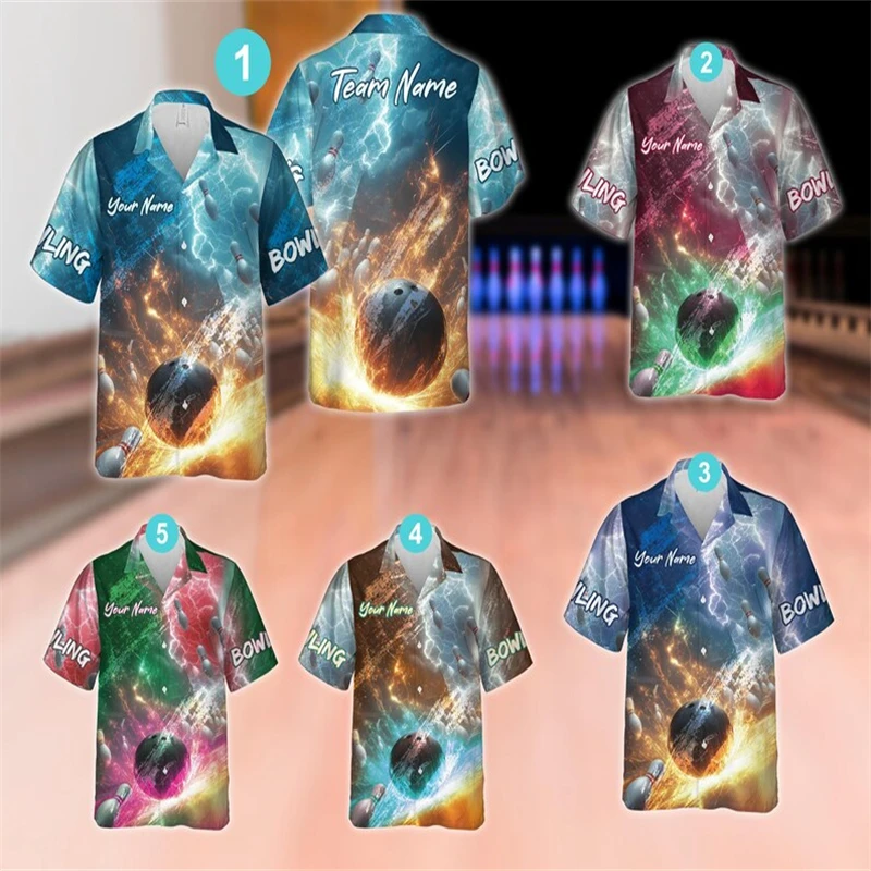 3D Custom Name Bowling Men's Short Sleeve Shirts Diy Oversized Team Uniform Clothing Man Tops Tee Wholesale Dropshipping Camisa