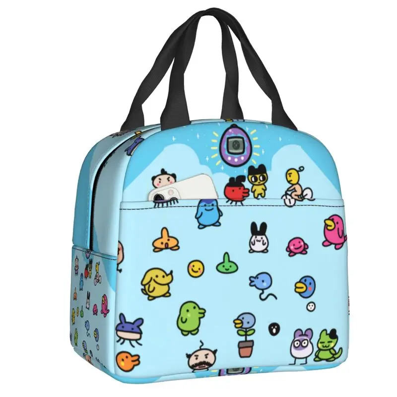 Benutzerdefinierte Tamagotchies Cartoon isolierte Lunch-Tragetasche für Frauen, wiederverwendbarer Kühler, Thermo-Bento-Box für Kinder, Schulkinder