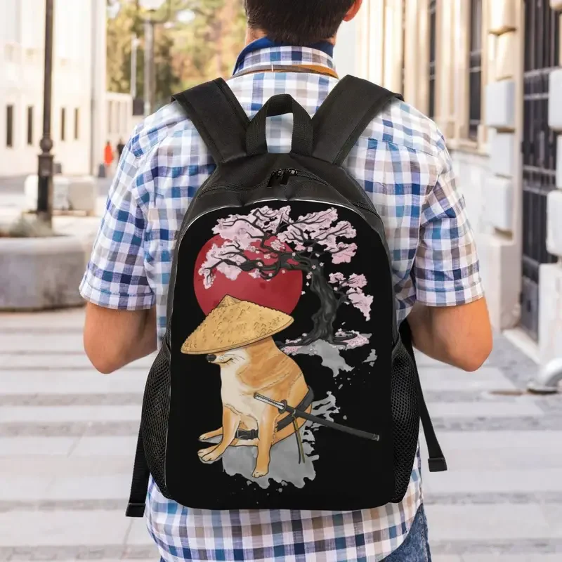 Mochila para portátil samurái Japanense cheems meme para hombres y mujeres, bolsa de libros básica para estudiantes universitarios