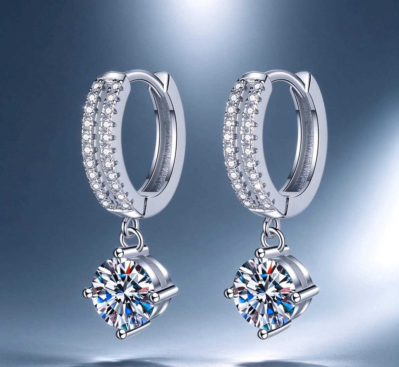 White Gold Platinum PT950 Earrings moissanite earrings classic four claw D color 1 carat earrings f